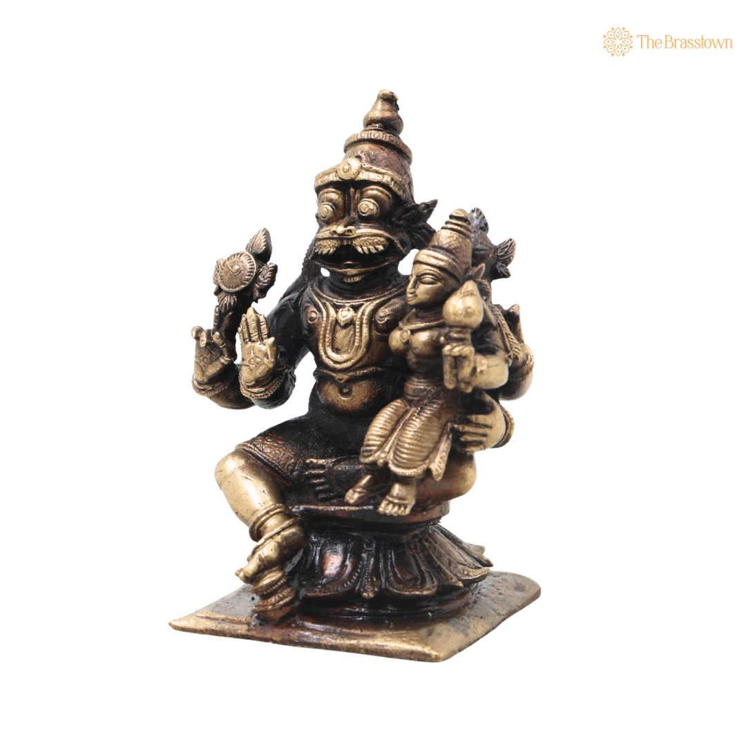 Brass Lakshmi Narasimha Idol – Traditional Narahari Swamy Chola Style Murti for Pooja, Home Mandir, Spiritual Décor & Gifting 3 Inch