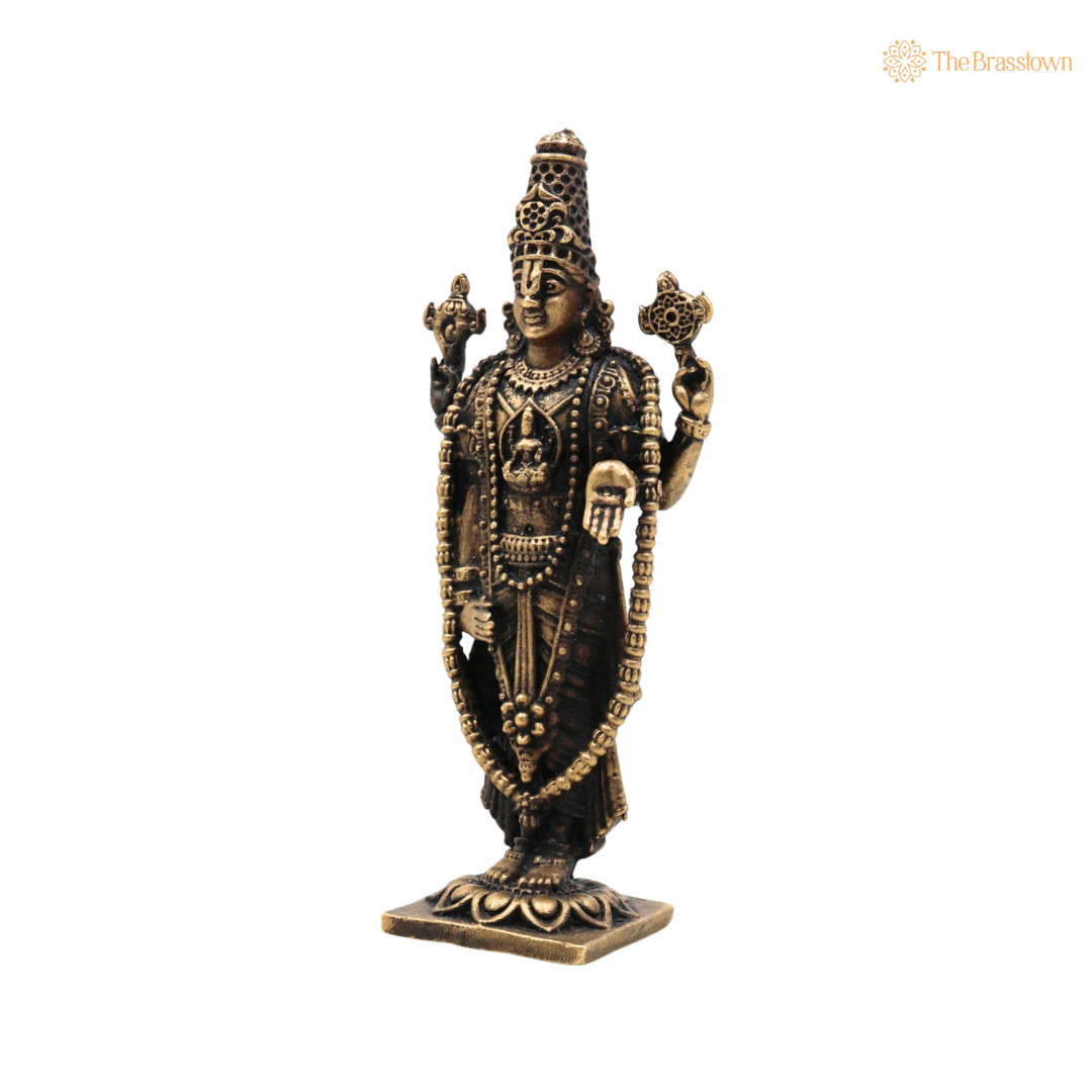 Brass Venkateshwara Balaji Idol 4 Inch side view – antique finish detail
