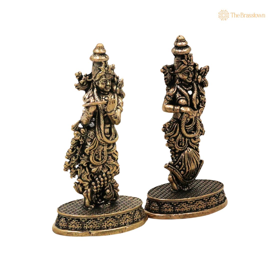 Brass Radha Krishna Idol 3 Inch side view – antique finish detail