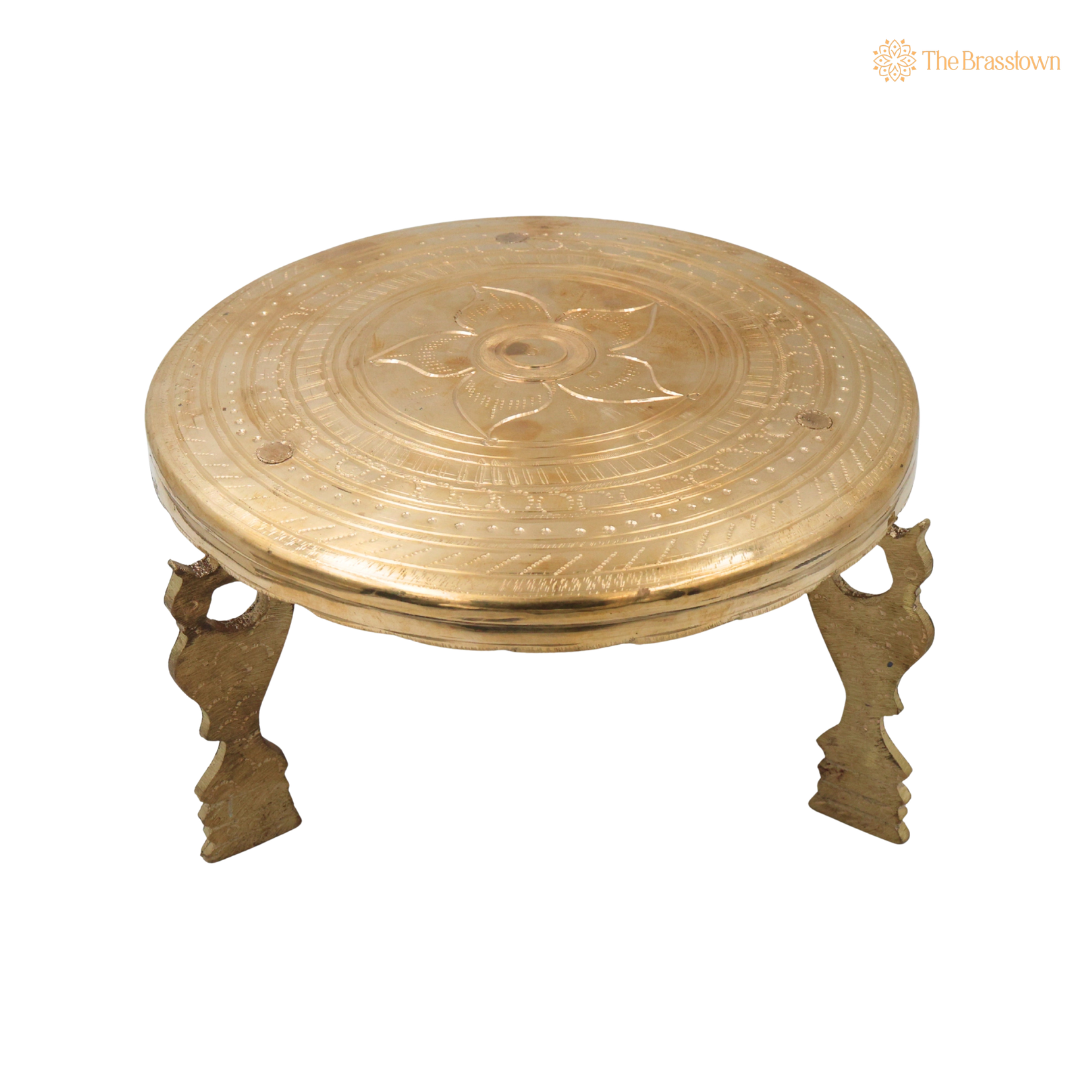 Brass Aasan Pooja Stand Chowki β Traditional Peetham Singhasan Circular Idol Display Base for God Idols, Diya, Urli & Temple DΓ©cor 5.5 Inch