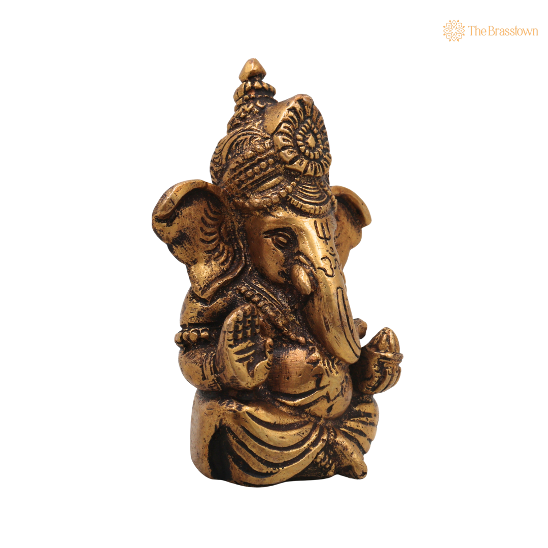 Brass Mini Ganapati Vinayaka Idol – Handcrafted Traditional Chola Style Ganesha Murti for Pooja, Home Mandir, Décor & Spiritual Gifting 4 Inch