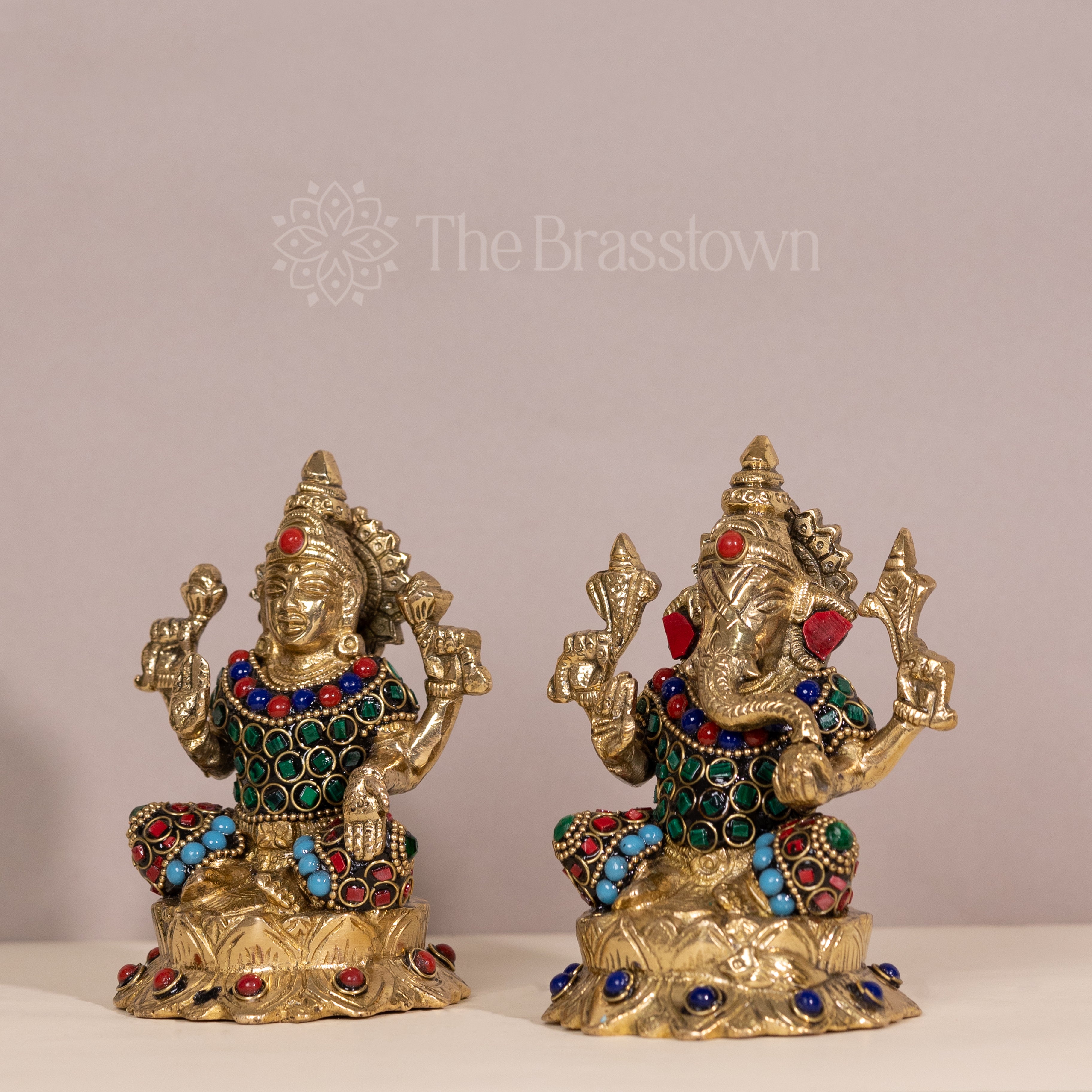 Brass Lakshmi and Ganesha Statue Set