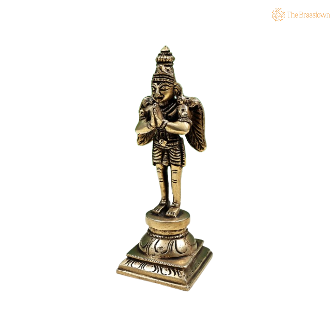 Handcrafted Brass Garuda Idol – A Symbol of Devotion and Divine Protection 6 Inch