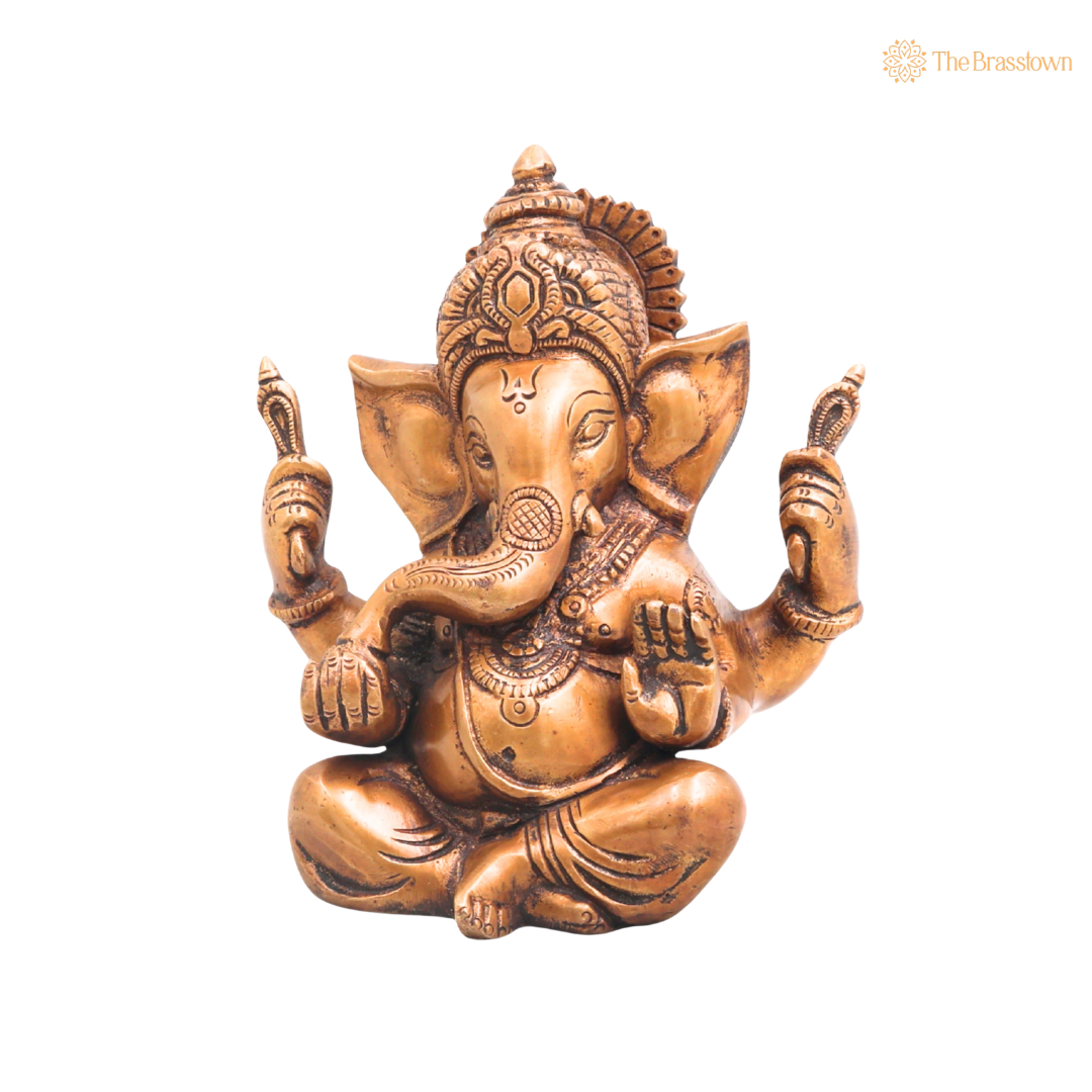 Handcrafted Brass Ganpati Bappa Idol – Lord Ganesha Murti (Vinayaka) for Puja, Home Mandir & Décor 6.5 Inch