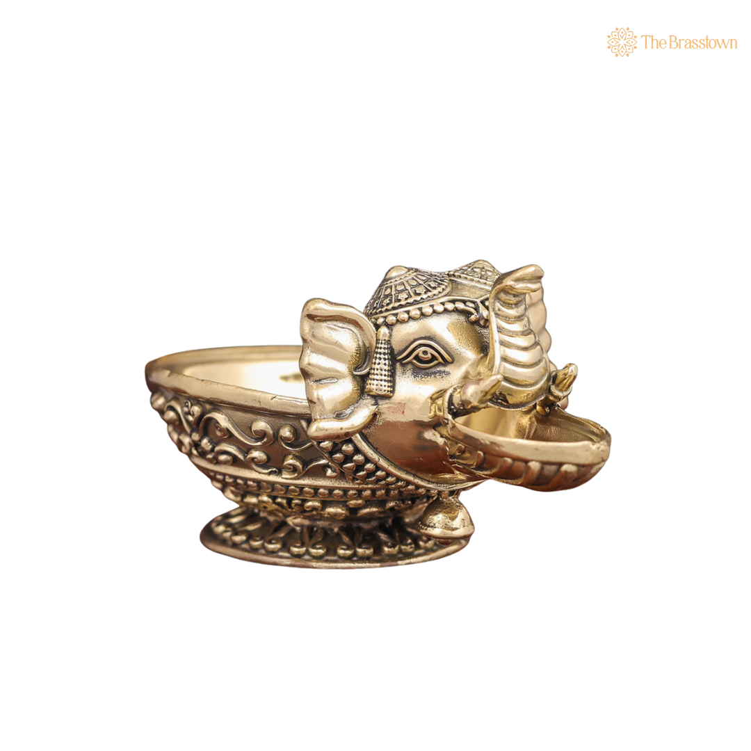 Brass Superfine Elephant Face Design 4 Inch side view – antique finish detail