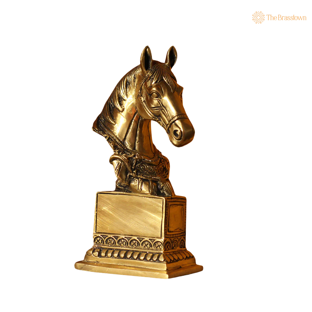 Handcrafted Brass Horse Bust 9 Inch side view β antique finish detail