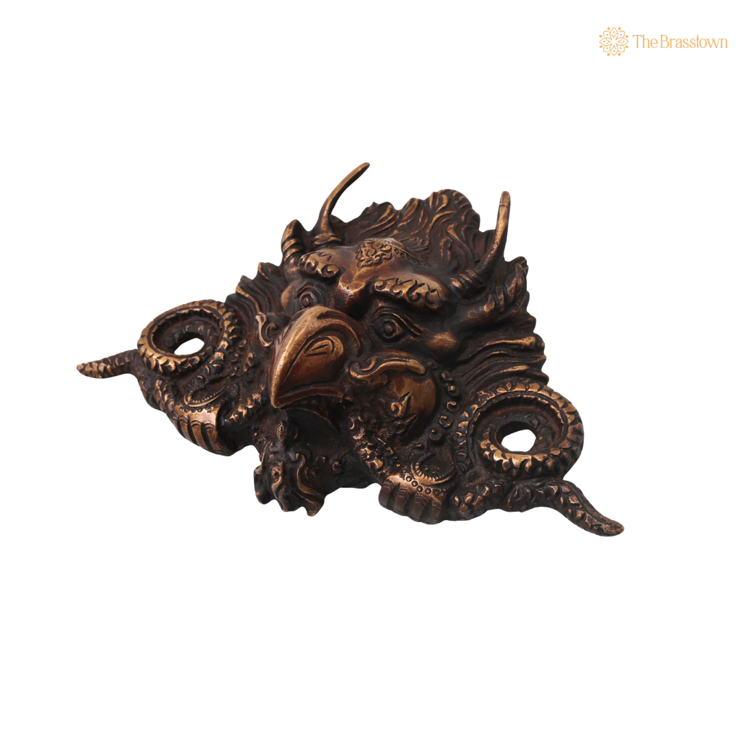 Brass Garuda Mask Wall Hanging – Handcrafted Vishnu Vahana Garuda Mask for Temple, Home Mandir, Spiritual Décor & Gifting 4.5 Inch