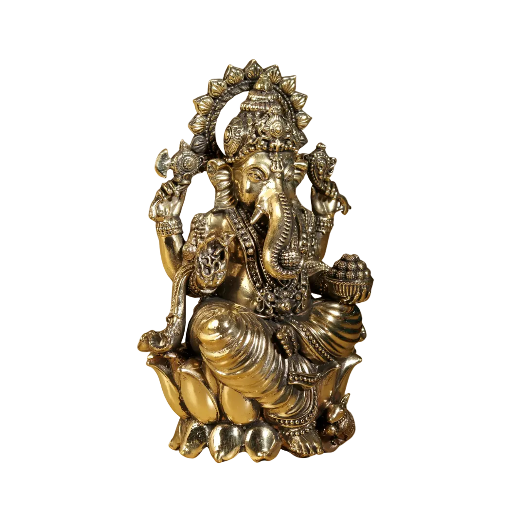 Handcrafted Brass Ekdanta Ganesh Idol 2.5 Inch side view – antique finish detail