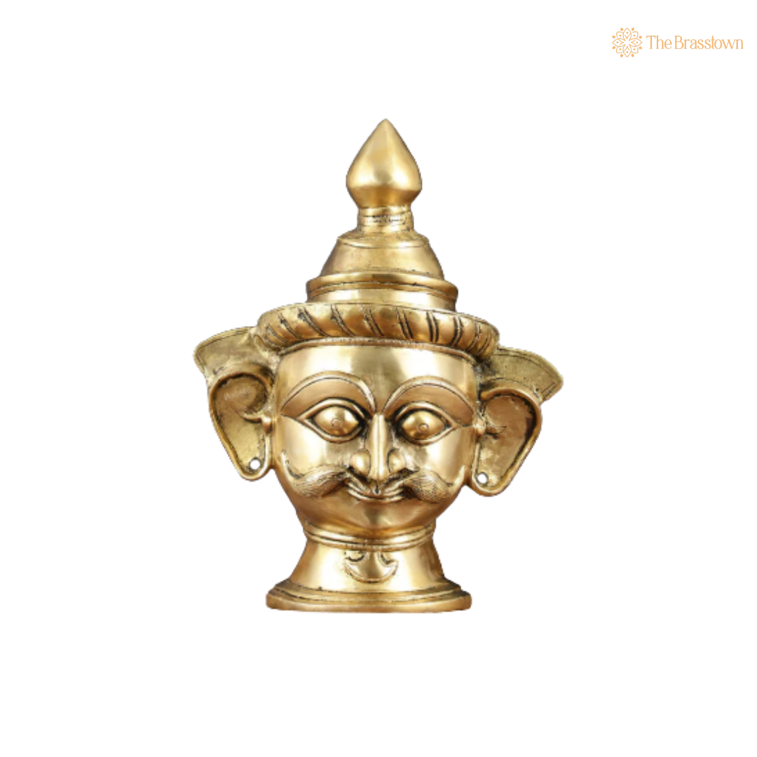 Handcrafted Brass Shiva Mukhlinga Wall 7 Inch side view – antique finish detail