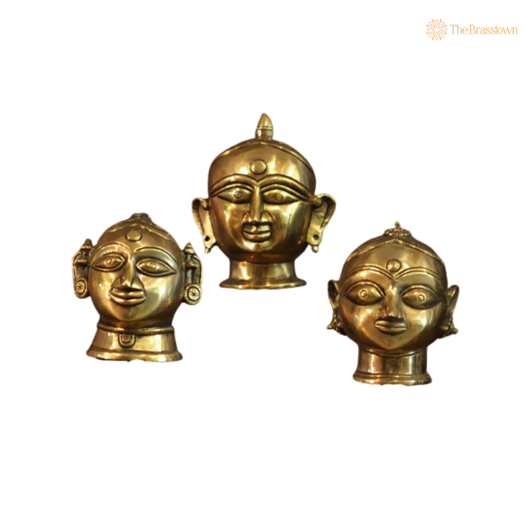 Handcrafted Brass Gauri Head Set 4 Inch side view – antique finish detail