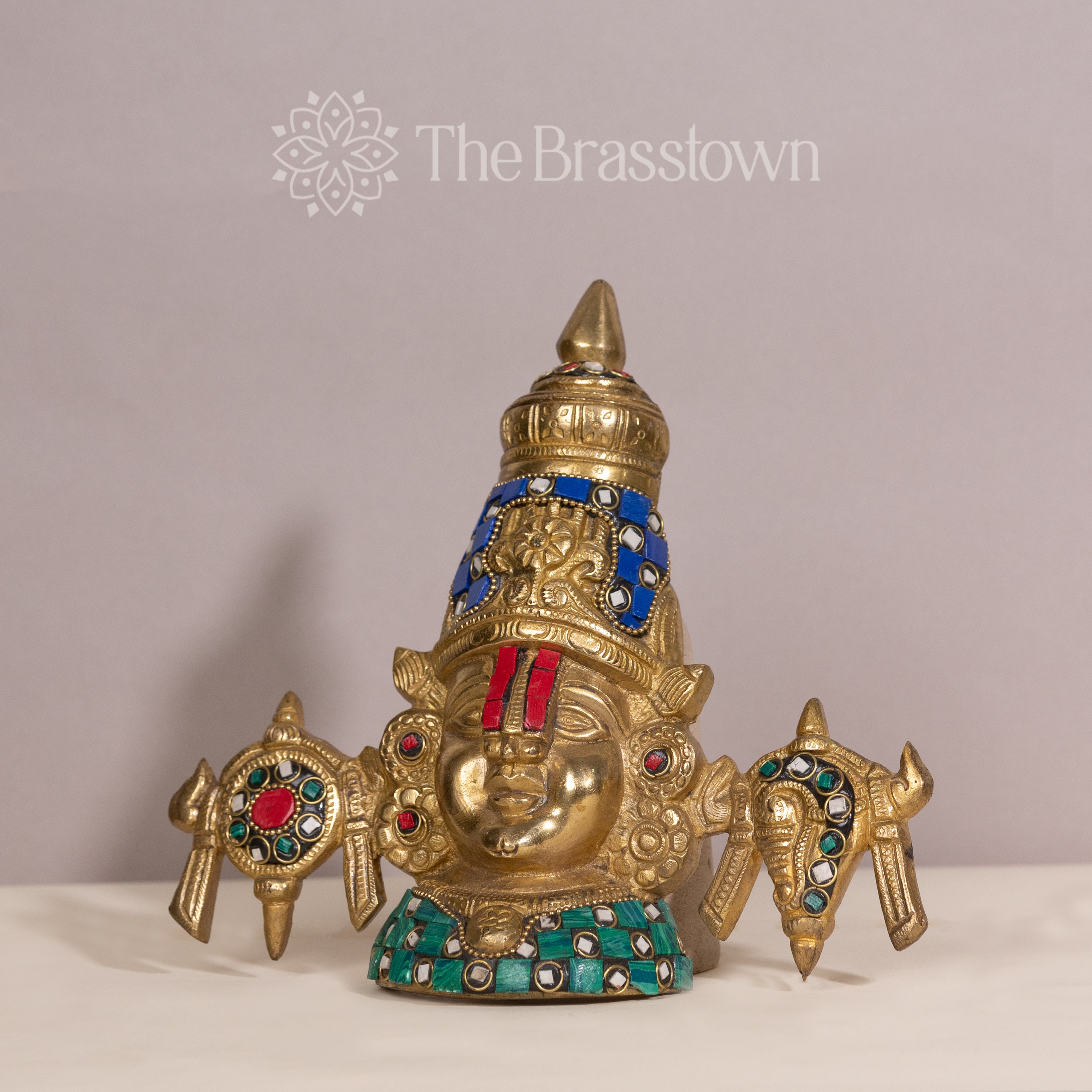 Brass Tirupati Balaji Bust with Stonework Wall Hanging Decorative Showpiece