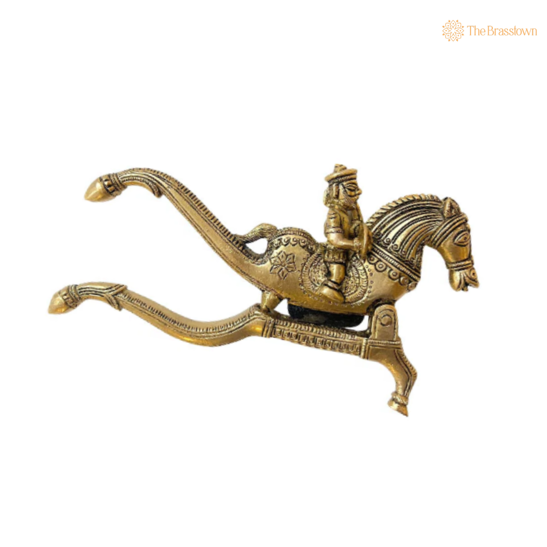 Handcrafted Brass Horse Riding Nutcracker 4.5 Inch side view – antique finish detail