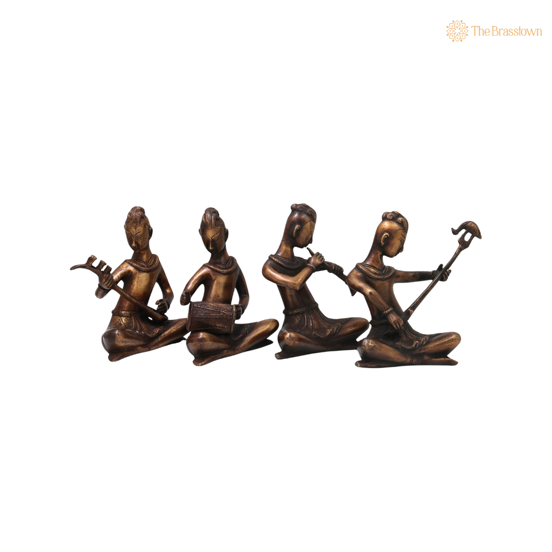 Handcrafted Brass Musician Sculpture Set of 4 – Brass Musical Figurines Orchestra Sculpture for Home Décor & Luxury Gifting 6.5 Inch