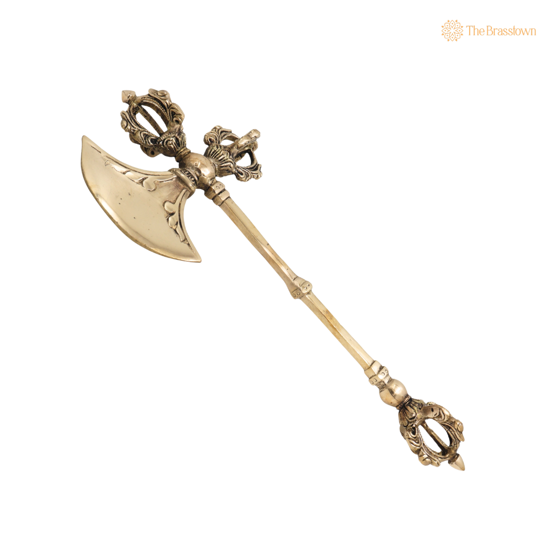 Brass Dorje Axe With Vajra Vajrayudha Idol – Traditional Hindu Weapon Symbol Sculpture for Home Temple 13 Inch