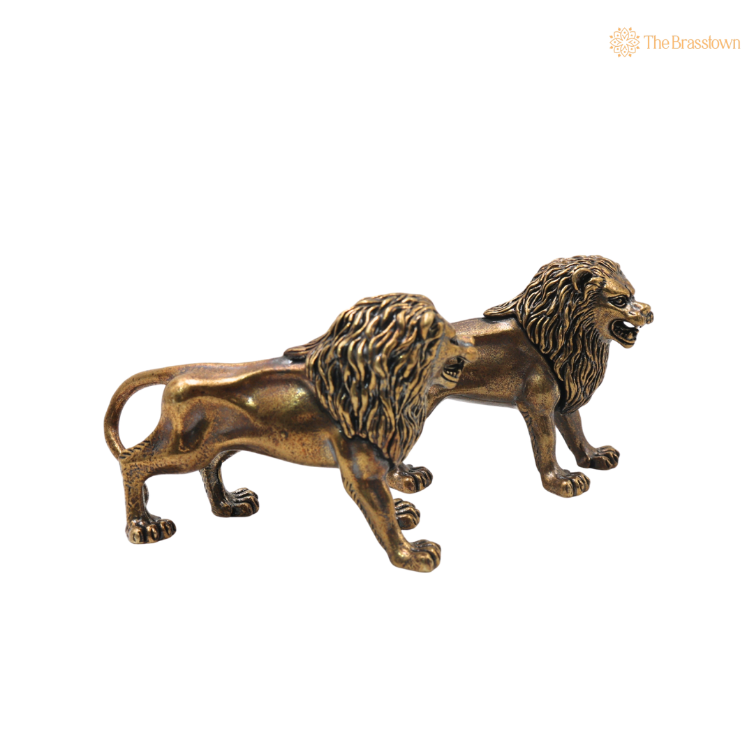 Handcrafted Brass Lion Set of 2 Simha Sculpture - Traditional Handcrafted Vastu Pooja Home Decor Gift Statue 2 Inch