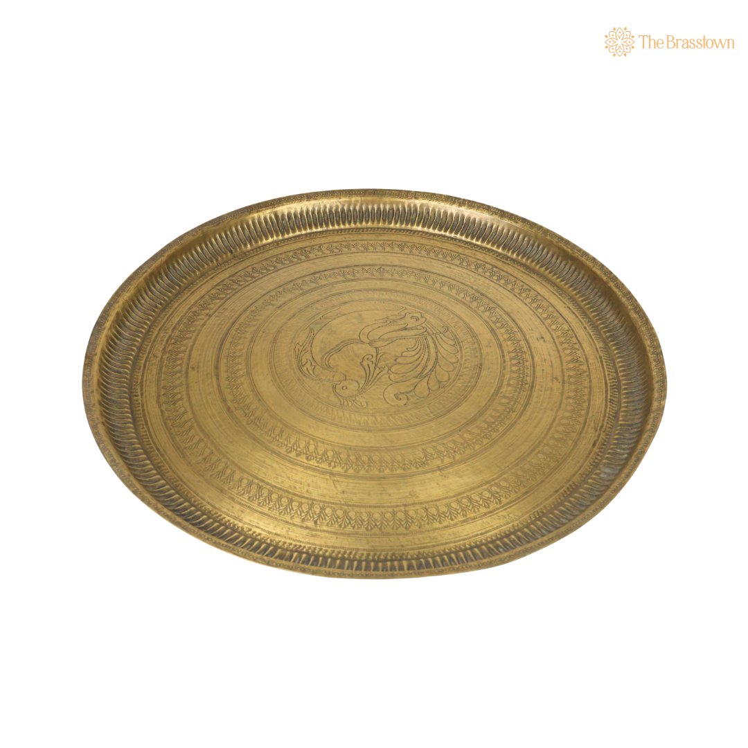 Traditional Brass Pooja Thali – Peetal Aarti Plate (Pital Puja Thambalam) for Hindu Worship & Temple Rituals 1.5 Inch