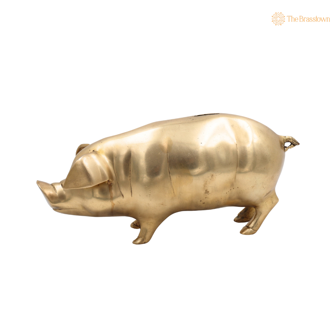 Brass Handcrafted Piggy Bank 6.5 Inch side view – antique finish detail