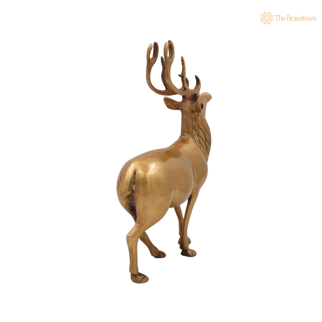 Brass Handcrafted Deer Idol 10 Inch side view – antique finish detail