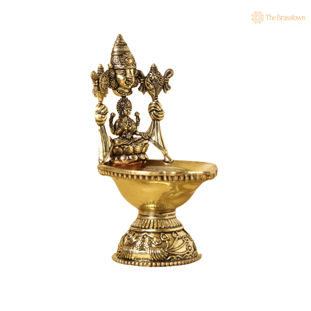 Brass Tirupati Balaji & Lakshmi 5.5 Inch side view – antique finish detail