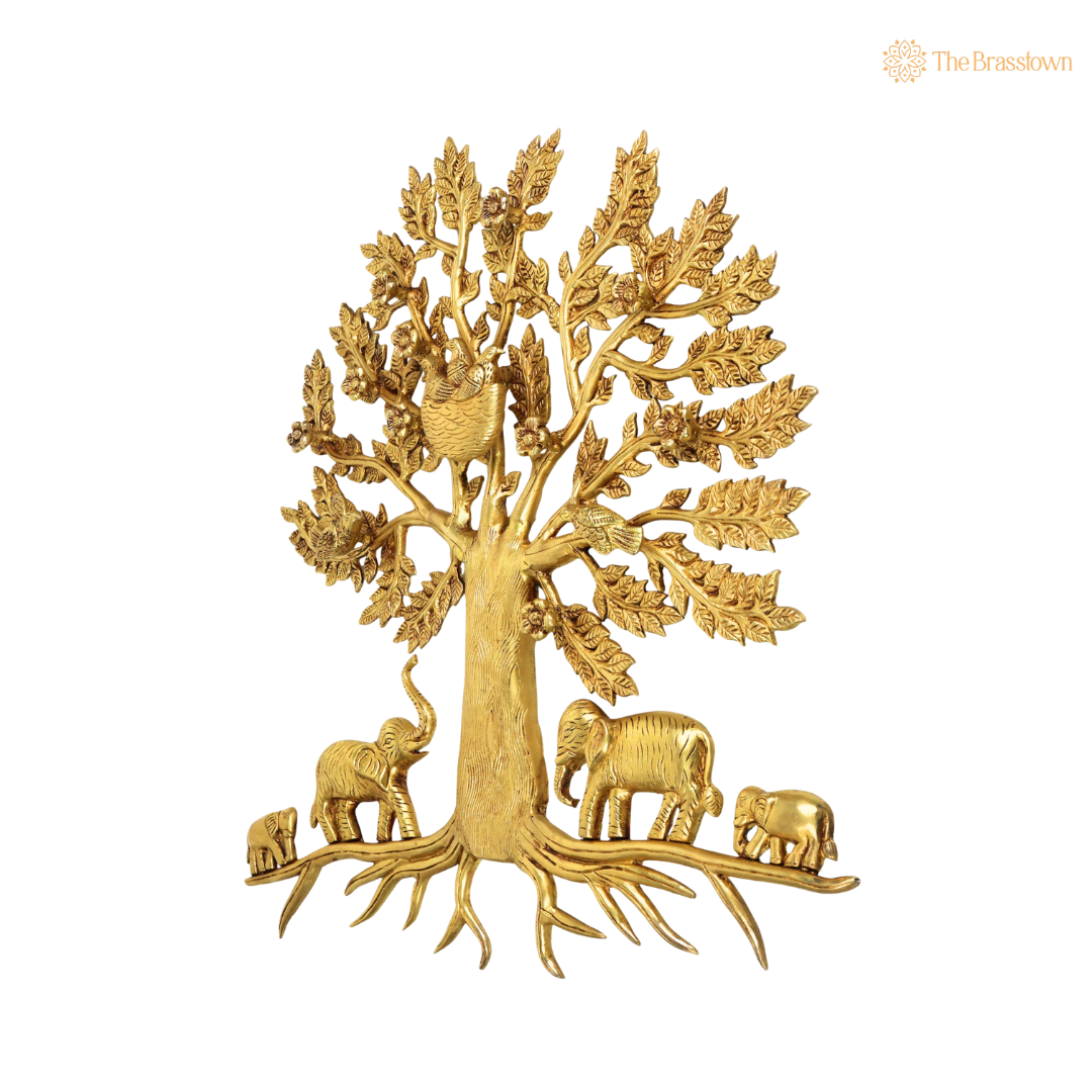 Brass Kalpavriksha Tree of Life Wall Hanging – Sacred Vastu & Feng Shui Peetal Décor for Home, Living Room & Pooja Space 25.5 Inch