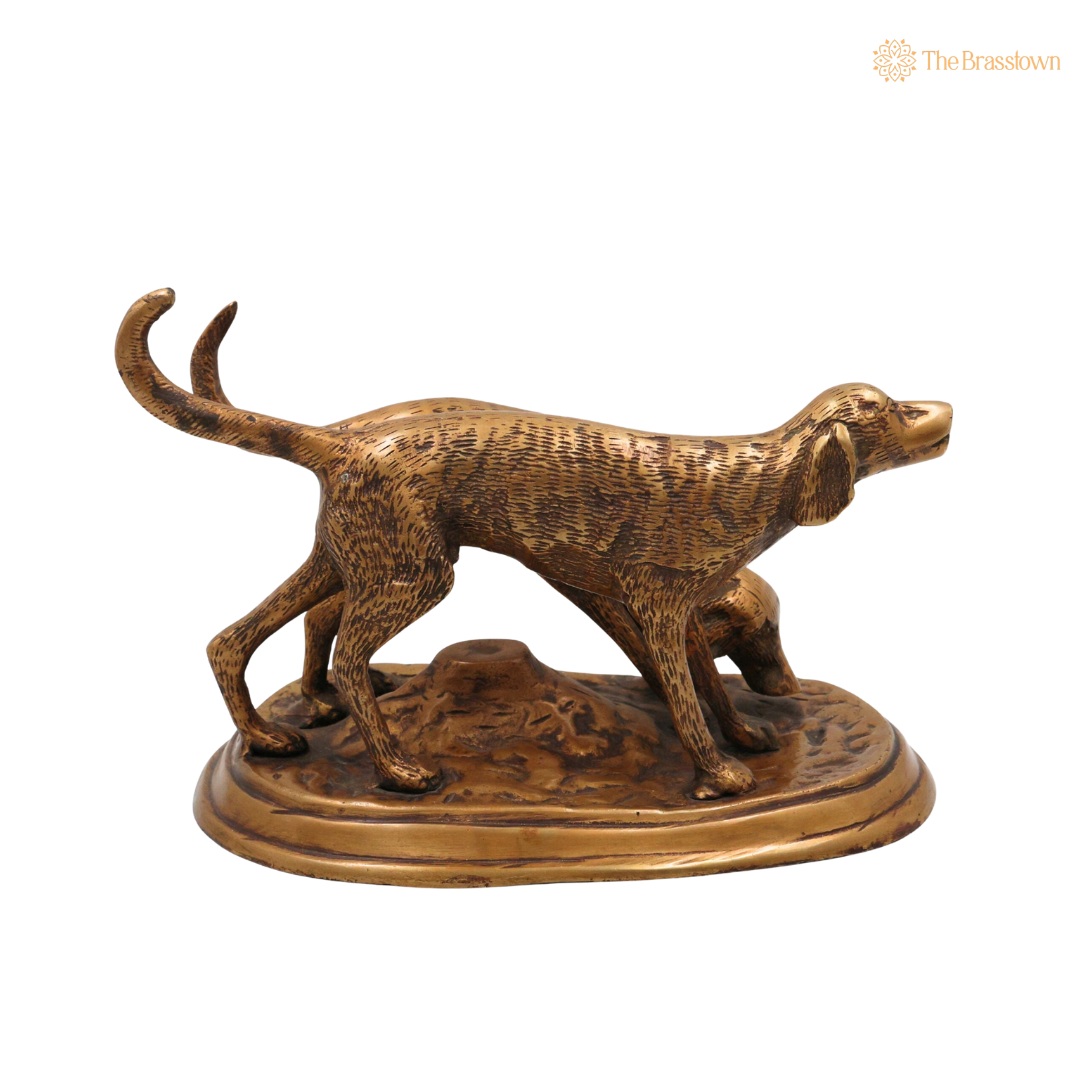 Brass Dog Idol 6 Inch side view β antique finish detail