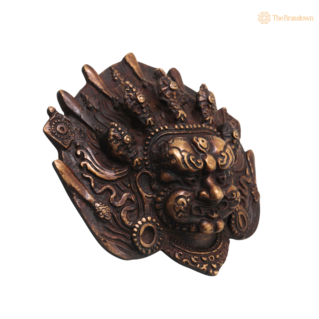 Brass Kala Bhairava Face Mask Wall Hanging – Traditional Bhairav Mukh Wall Décor for Pooja, Vastu, Temple & Spiritual Gifting 5 Inch