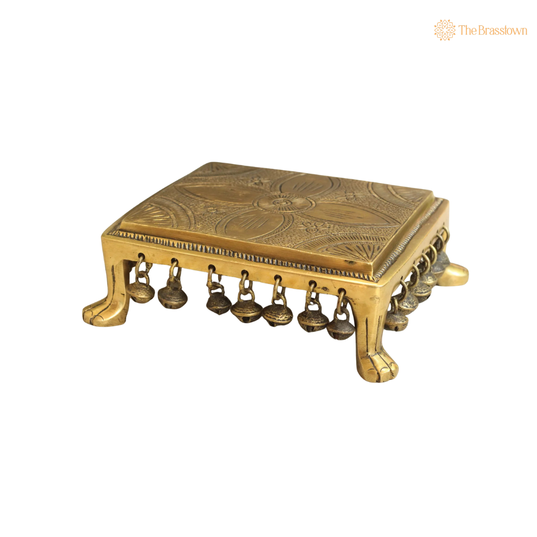 Handcrafted Brass Chowki 2.5 Inch side view – antique finish detail