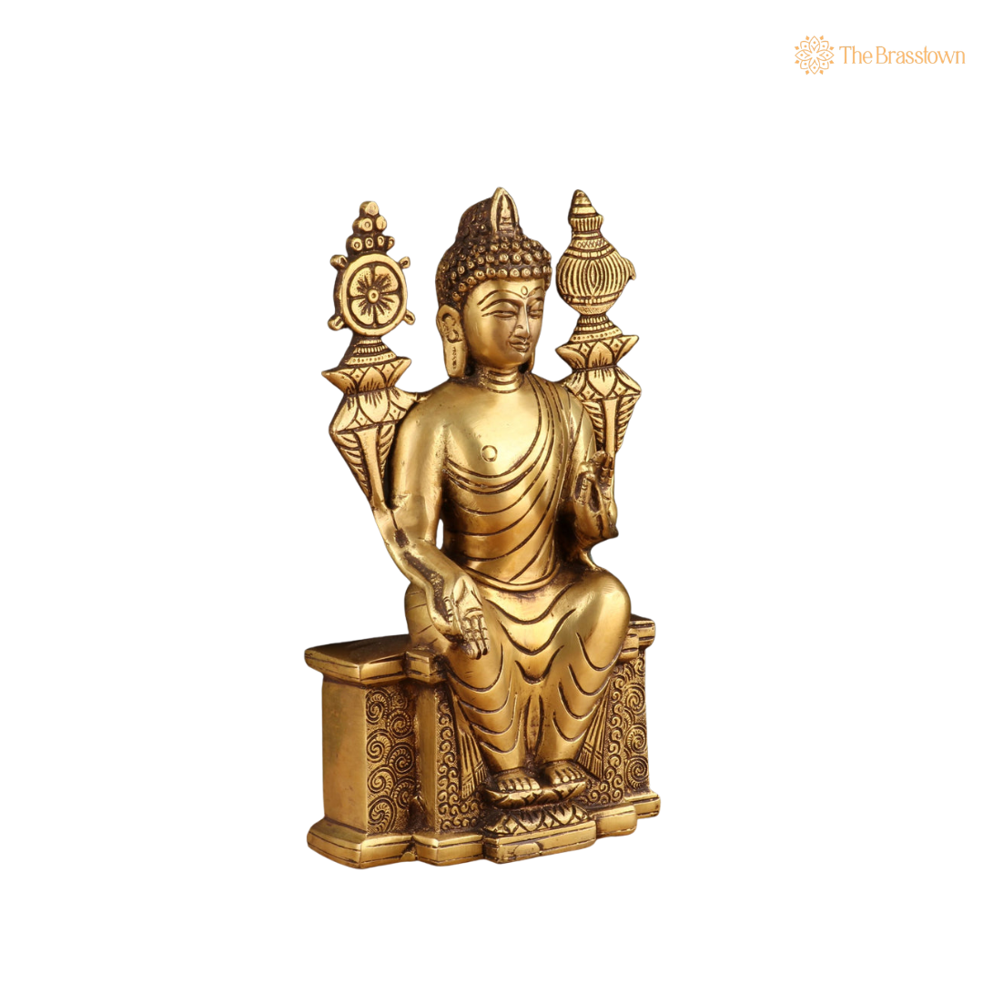 Brass Artistic Buddha Statue Sitting 10 Inch side view β antique finish detail