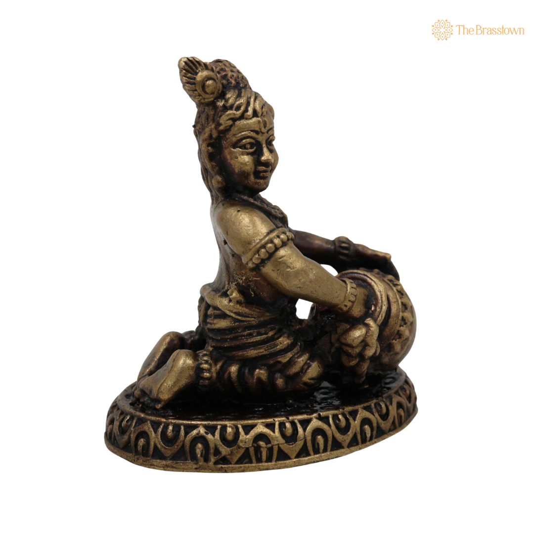 Brass Bal Krishna Idol 2 Inch side view – antique finish detail