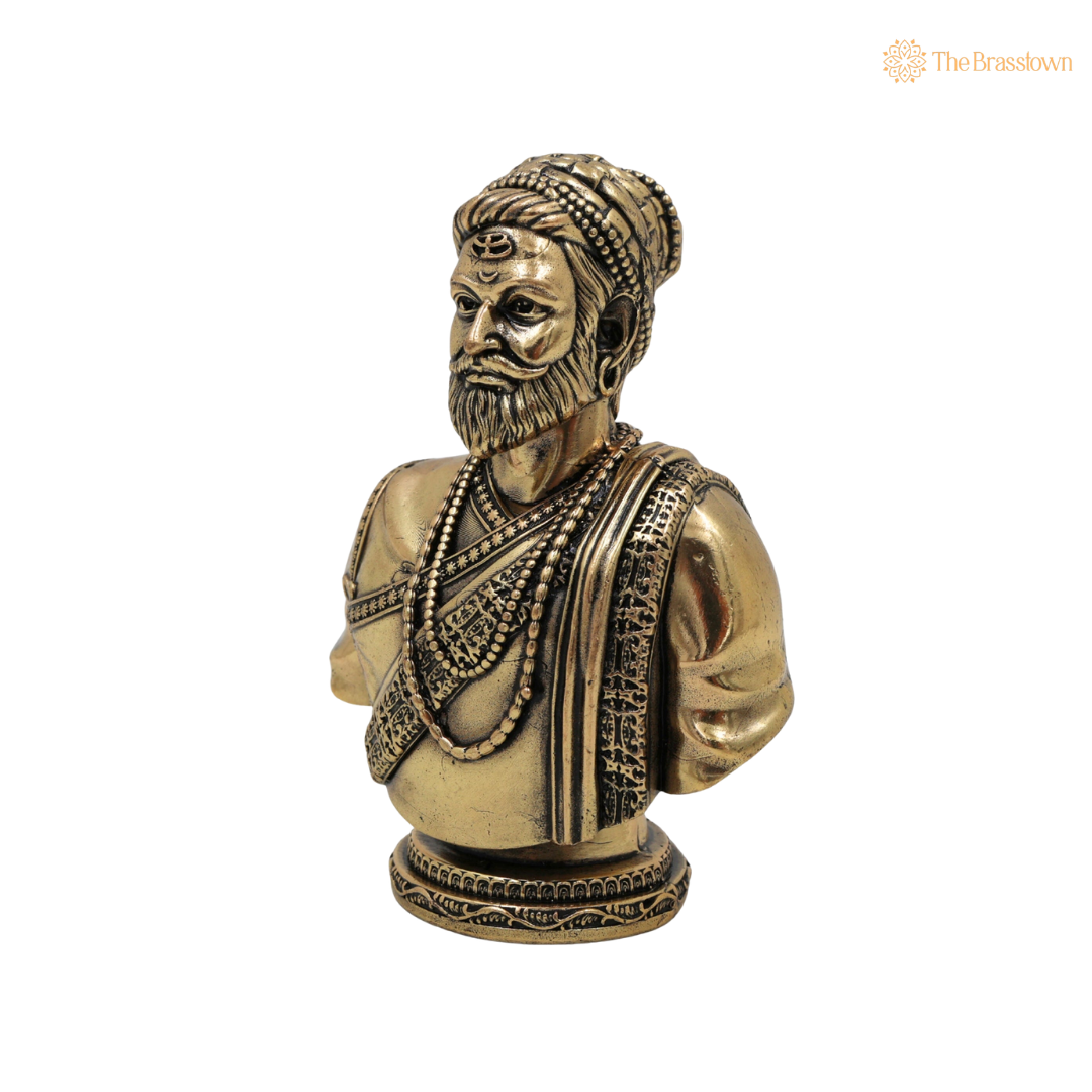 Brass Shivaji Maharaj Idol – Chhatrapati Shivaji Murti, Raje Shivaji Bhonsle Statue for Home Décor, Office & Gifting 4 Inch