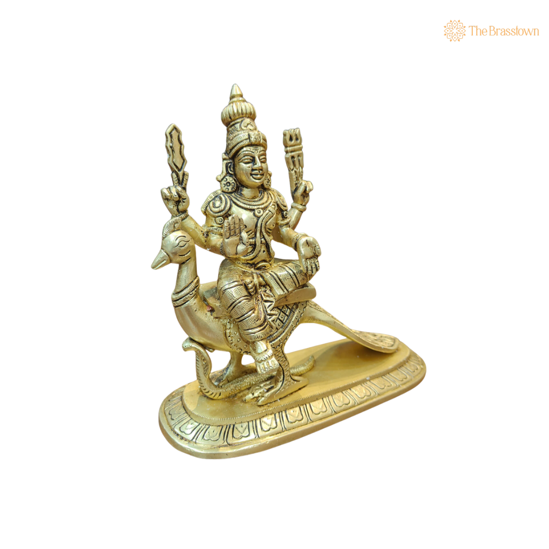 Brass Small Murugan Swamy Kartikeya 8 Inch side view – antique finish detail