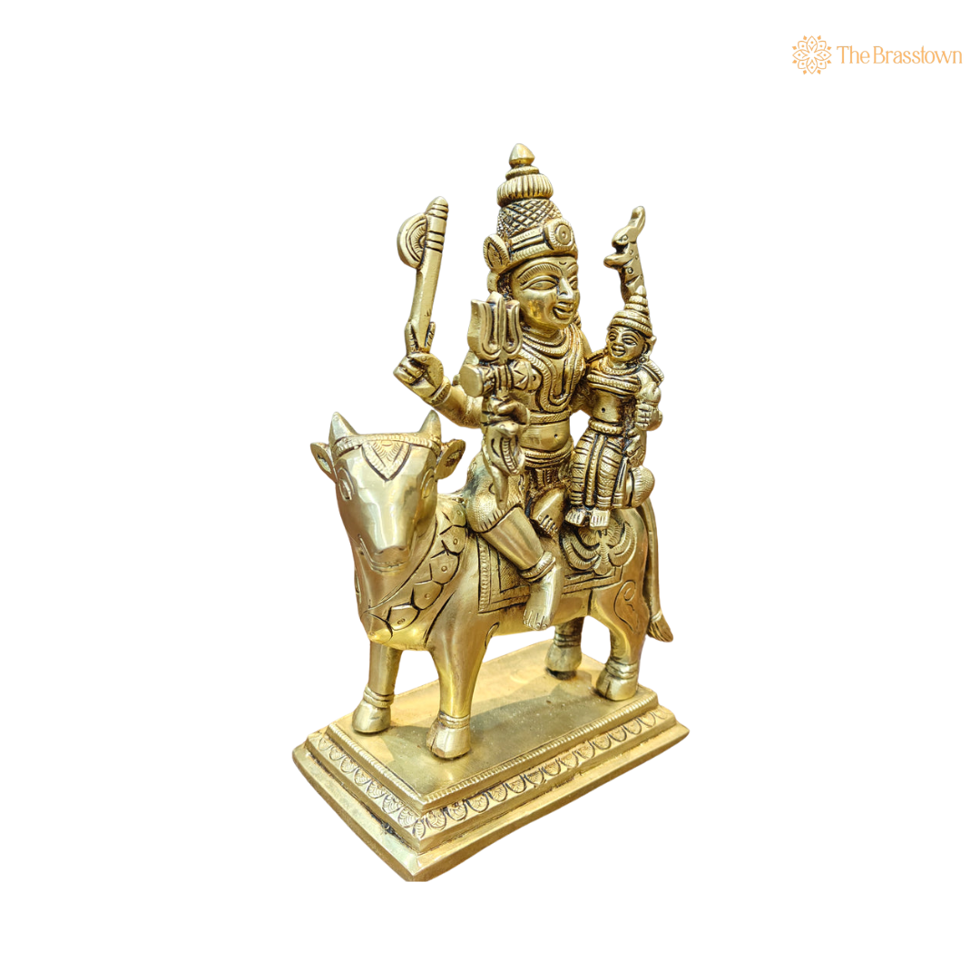 Brass Shiva Parvati Idol Seated 8 Inch side view – antique finish detail