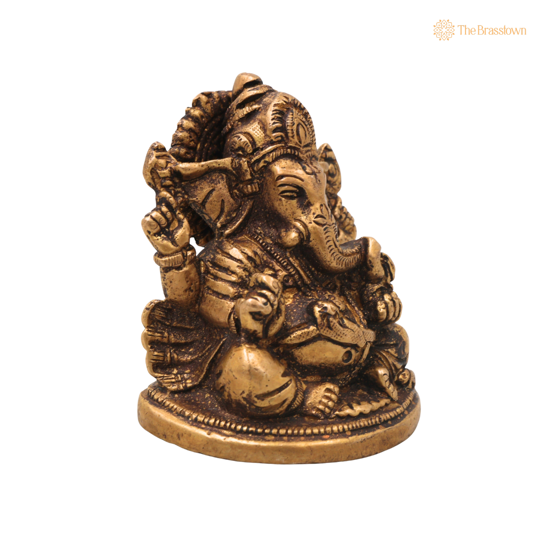 Brass Ganesha Idol – Traditional Handcrafted Chola Style Ganapati Vinayaka Murti for Pooja, Home Mandir, Décor & Gifting 3 Inch