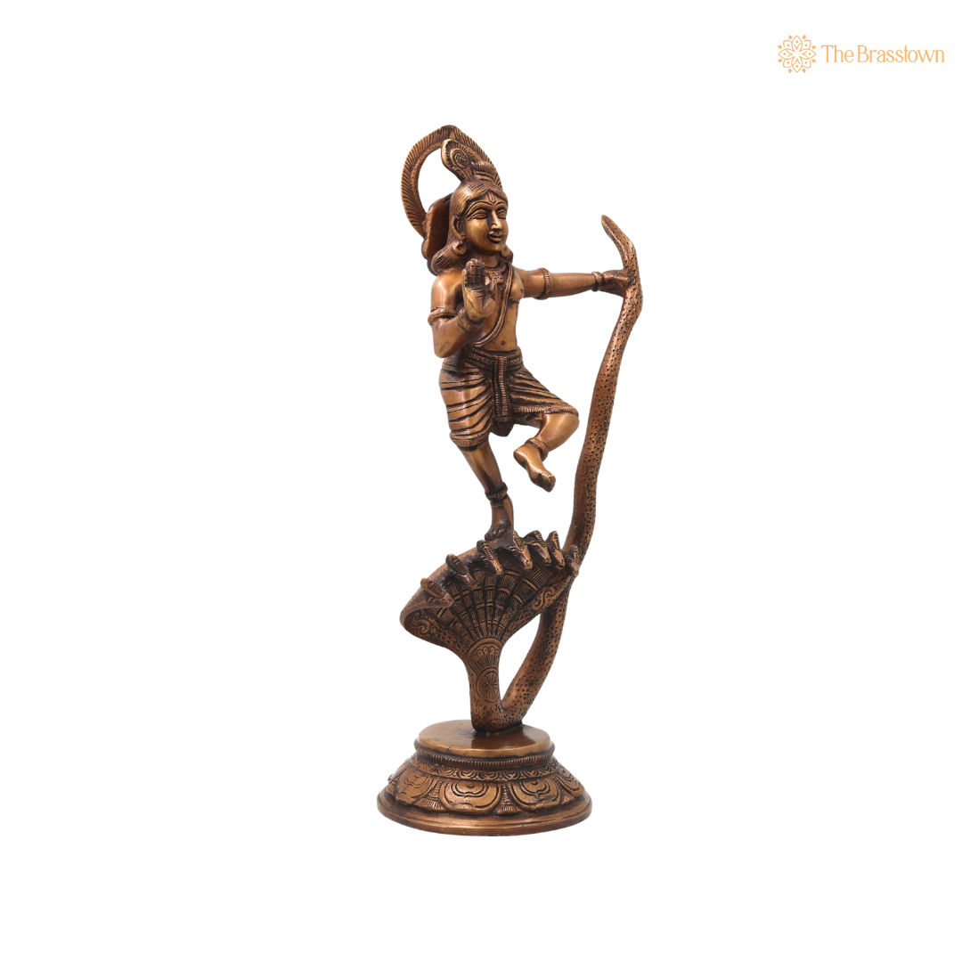 Brass Krishna Kaliya Daman Idol – Handcrafted Chola Style Kaliya Daman Govinda Murti for Pooja, Home Mandir, Décor & Spiritual Gifting 14 Inch