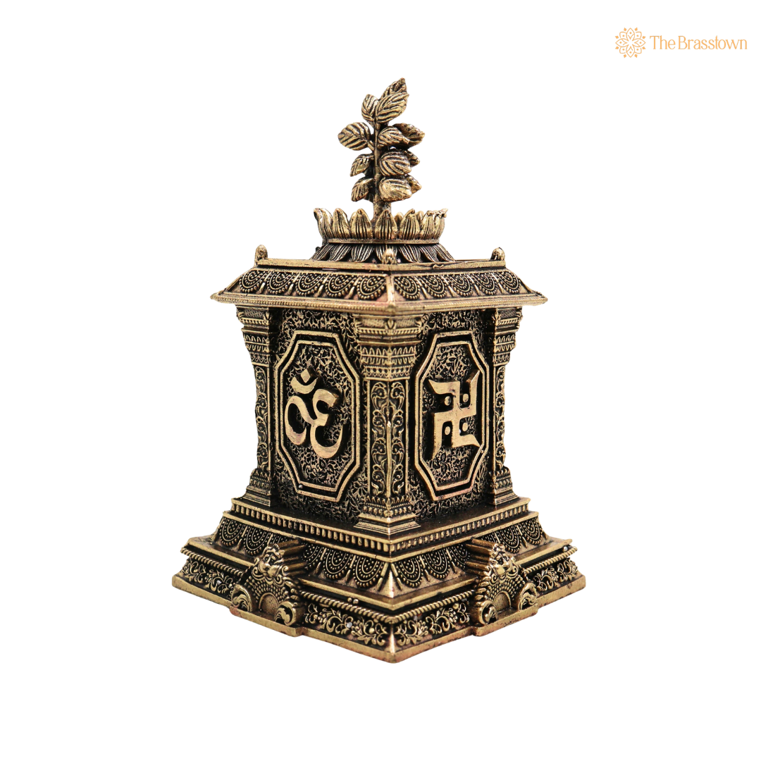 Brass Tulsi Maadam Tulasi Vrindavan – Handcrafted - Handcrafted Pooja Decor by The Brasstown - Detailed View