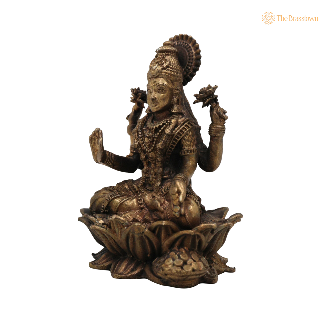 Brass Handcrafted Lakshmi Idol 2.5 Inch closeup – intricate craftsmanship
