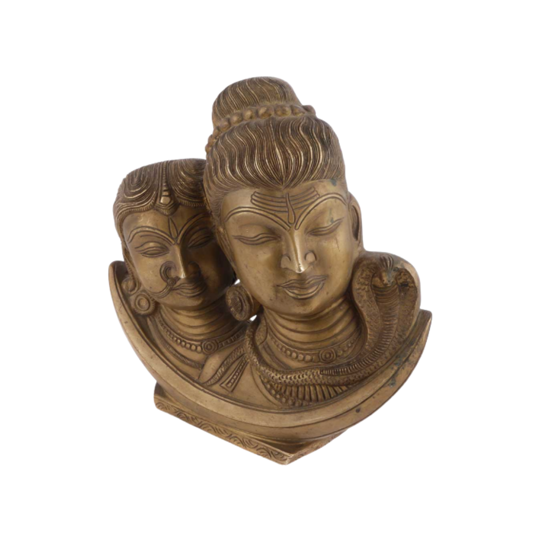 Handcrafted Brass Shiva Parvati Face 9.5 Inch closeup – intricate craftsmanship
