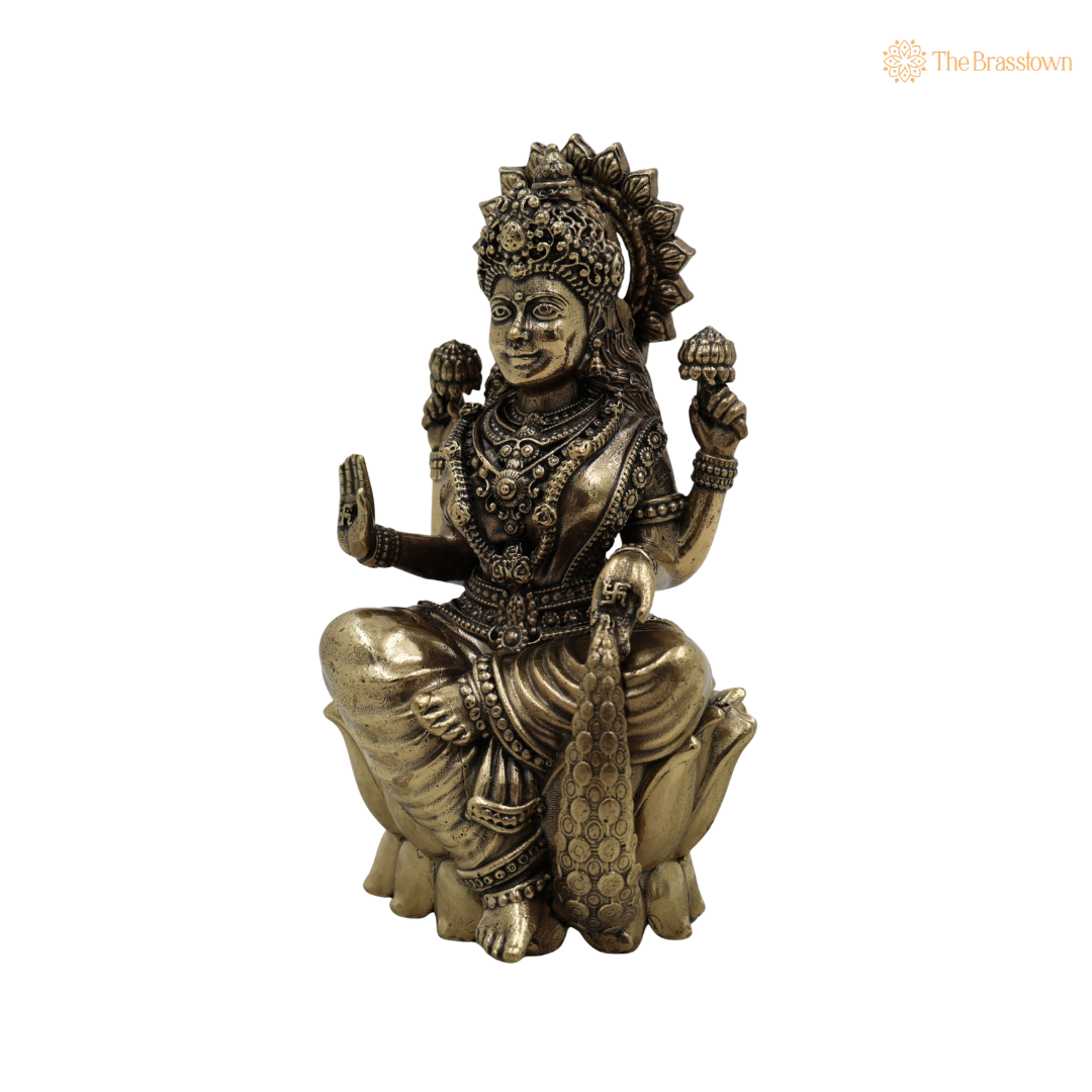 Handcrafted Brass Mahalakshmi Idol 4.5 Inch closeup – intricate craftsmanship
