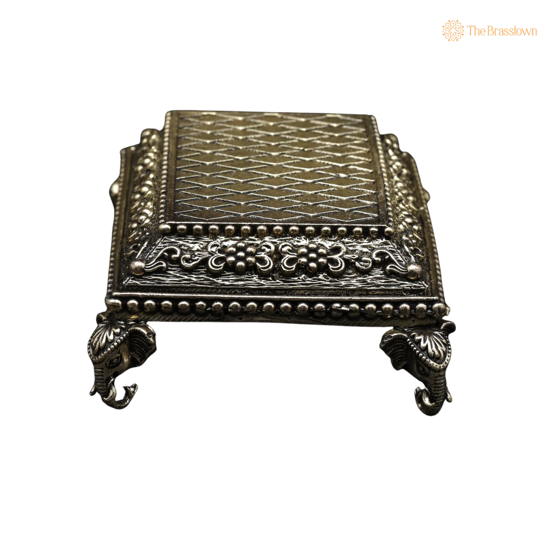 Brass Elephant Design Chowki 2 Inch closeup – intricate craftsmanship