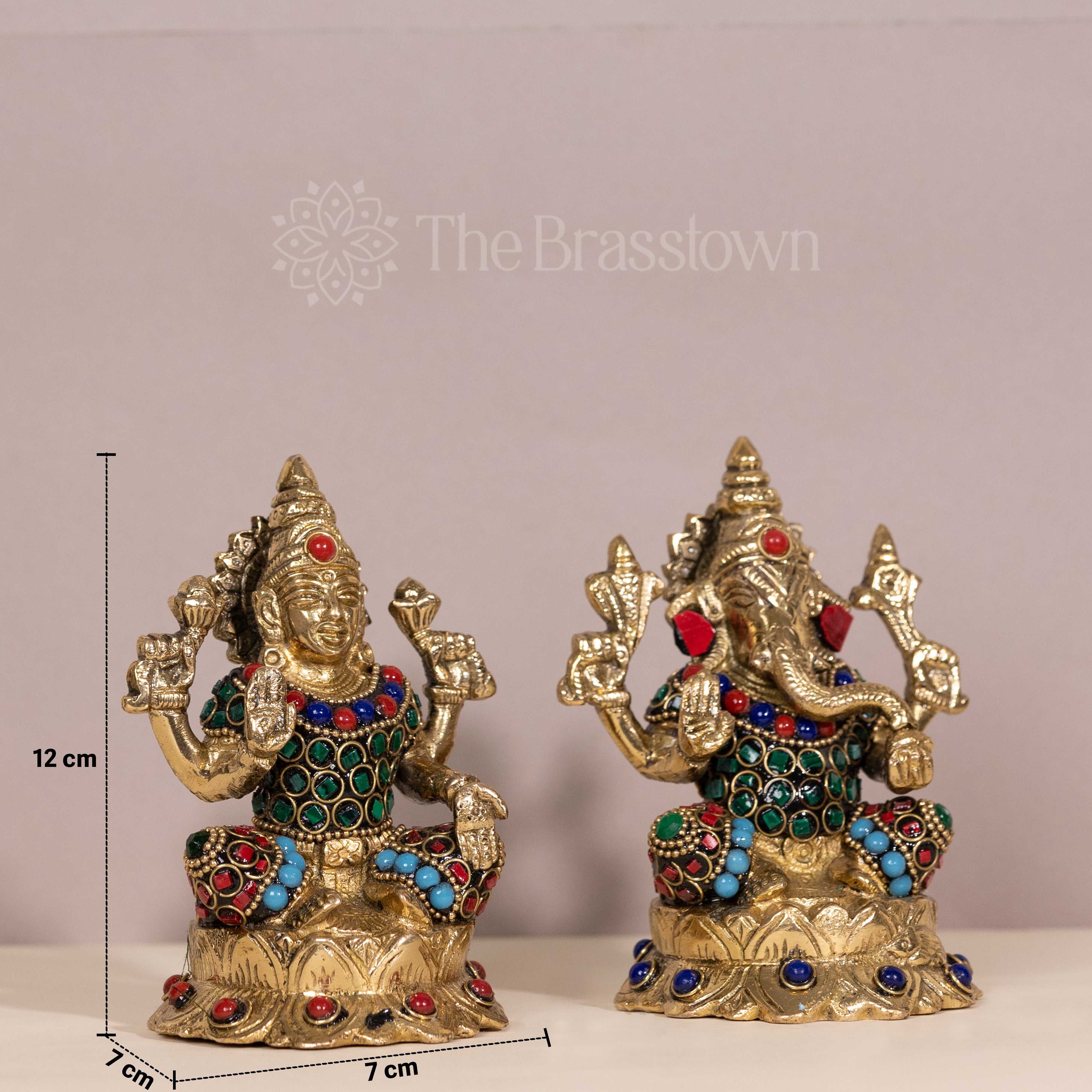 Brass Lakshmi and Ganesha Statue Set