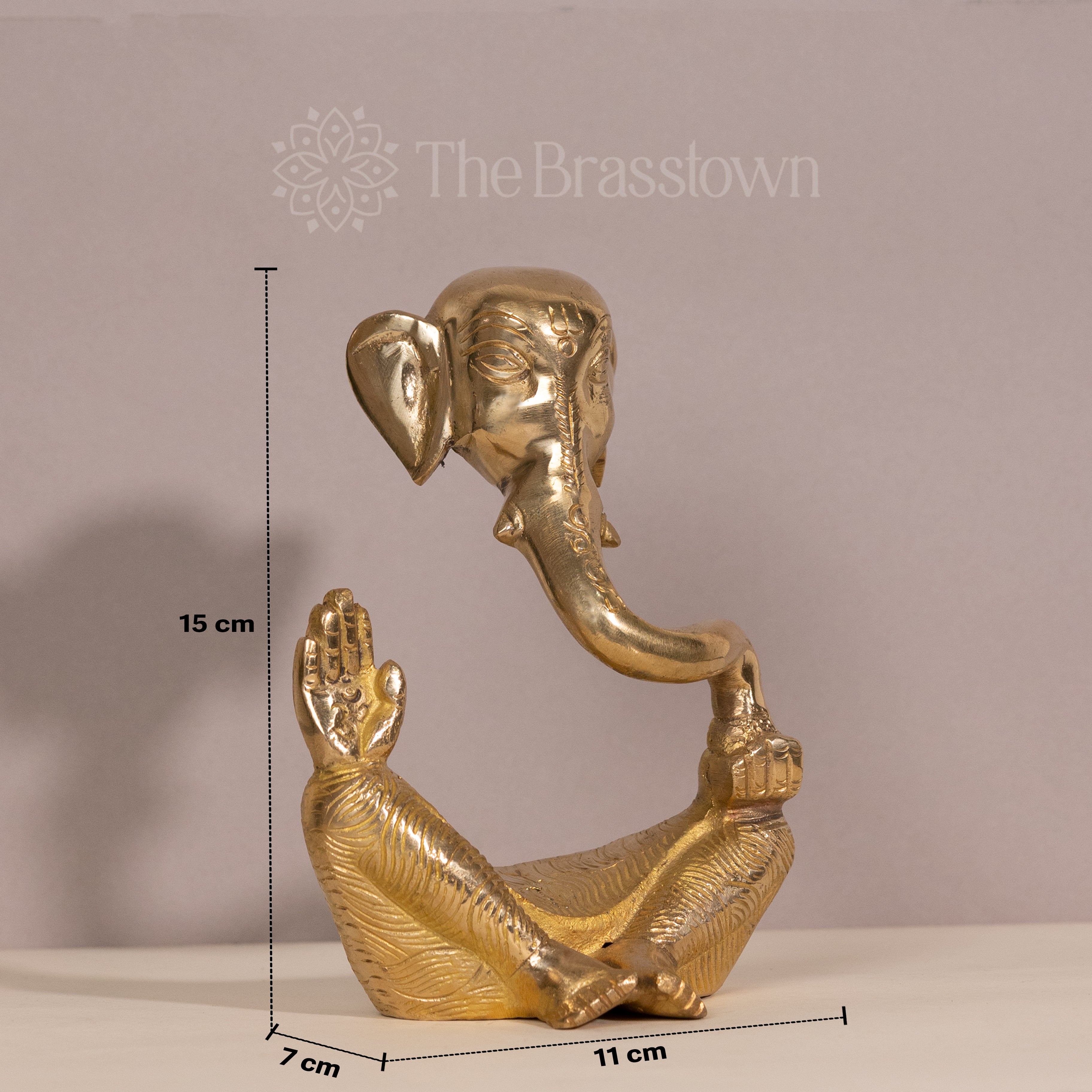 Golden Brass Ganesha in a Meditative Pose – Handcrafted Sculpture for Home Decor