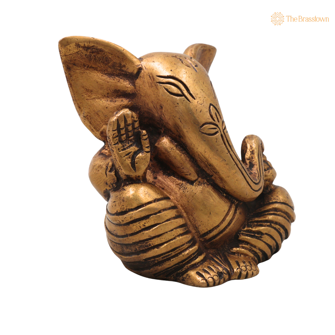 Brass Ganapati Vinayaka Idol – Handcrafted Traditional Chola Style Ganesha Murti for Pooja, Home Mandir, Décor & Spiritual Gifting 3 Inch