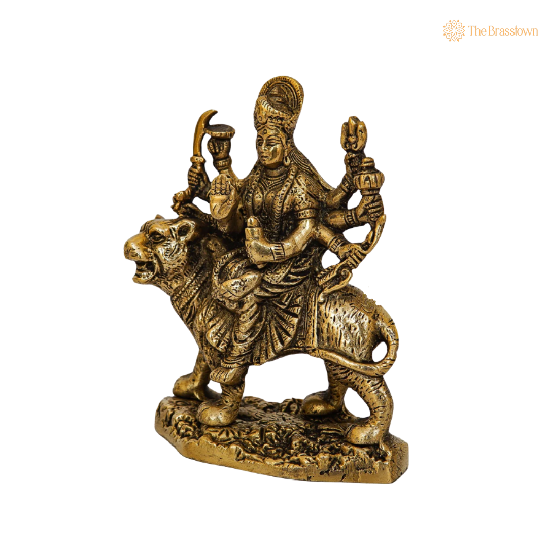 Brass Durga Maa Sherawali Idol 5 Inch closeup β intricate craftsmanship