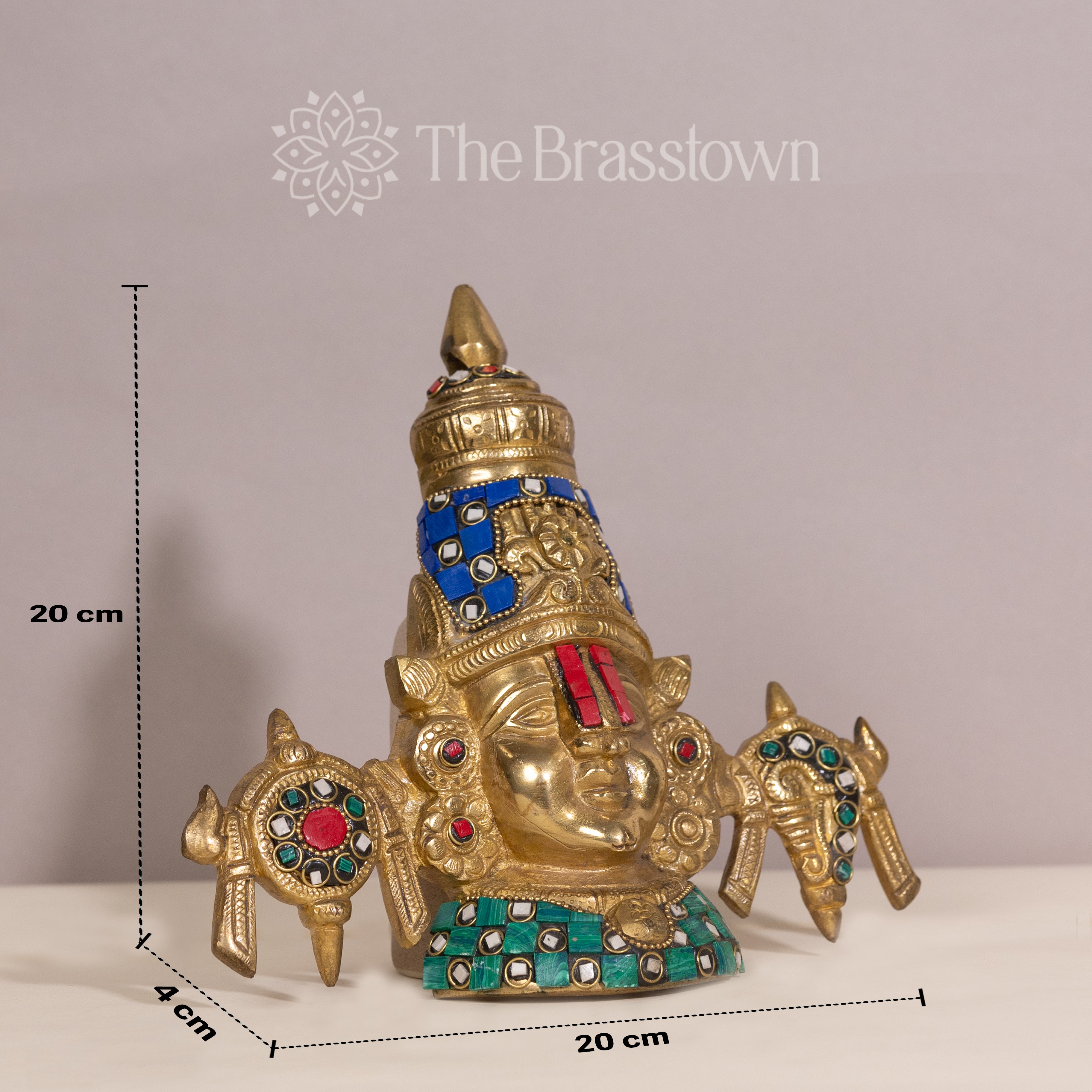 Brass Tirupati Balaji Bust with Stonework Wall Hanging Decorative Showpiece