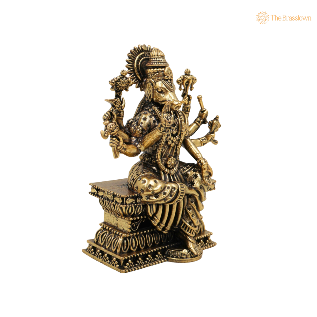 Brass Handcrafted Varahi Amman Idol 4 Inch closeup β intricate craftsmanship