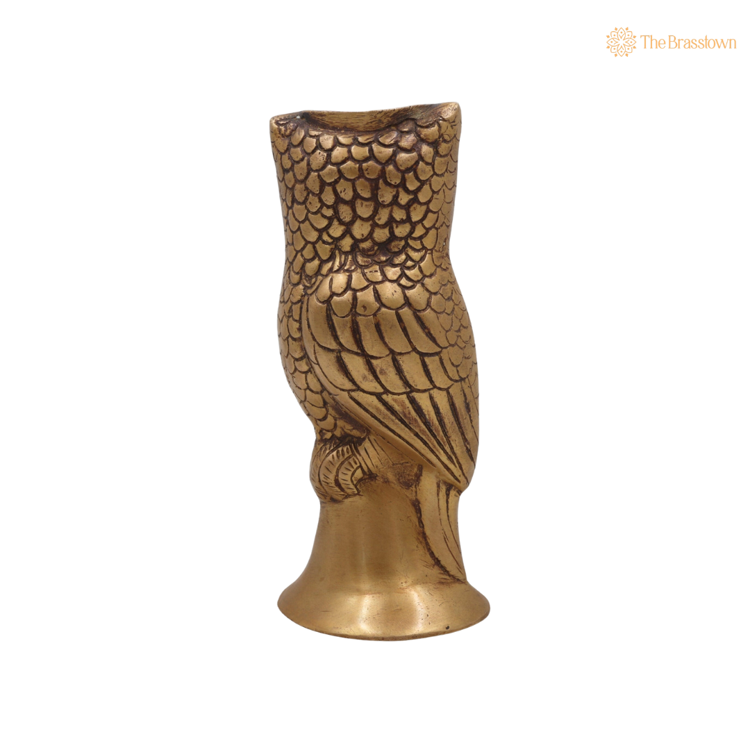 Handcrafted Brass Owl Idol for vastu – Decorative Owl Statue for Home Décor & Spiritual Spaces 7 Inch