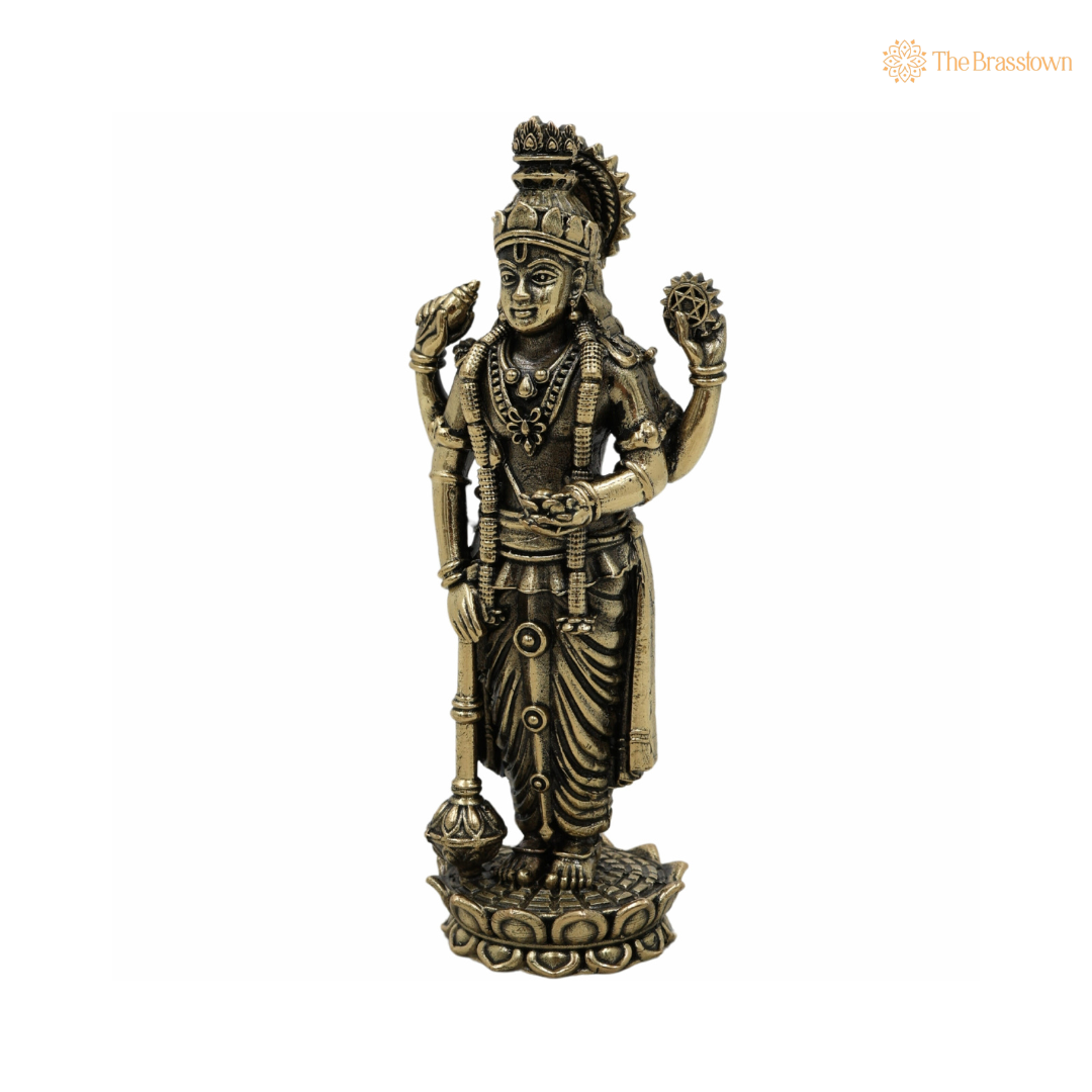 Brass Vishnu Idol 6.5 Inch closeup – intricate craftsmanship