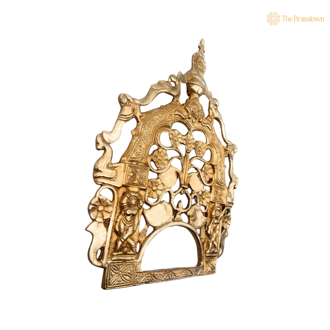 Intricately Crafted Antique Brass Temple Top Frame 14 Inch