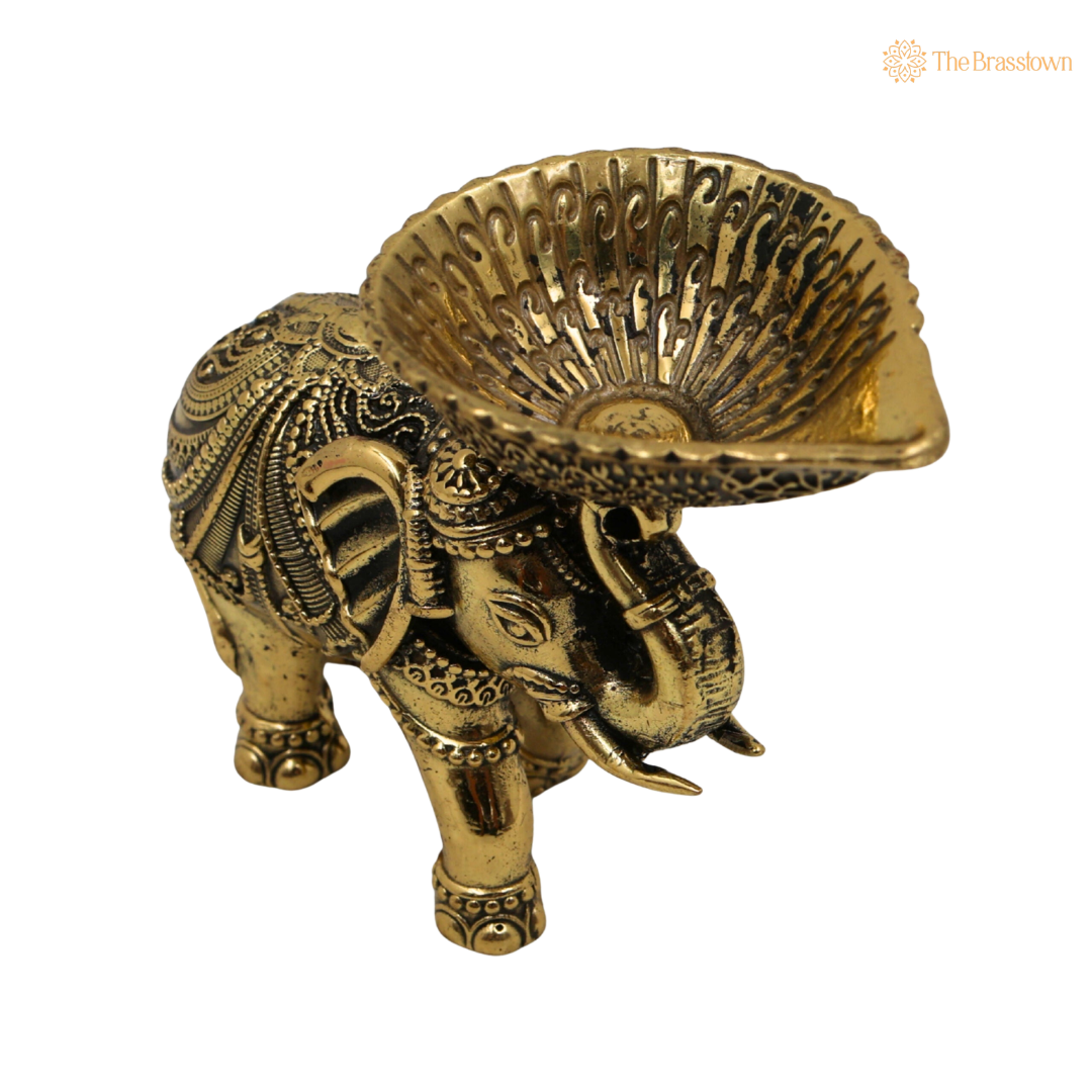 Brass Handcrafted Elephant Diya 3 Inch closeup β intricate craftsmanship
