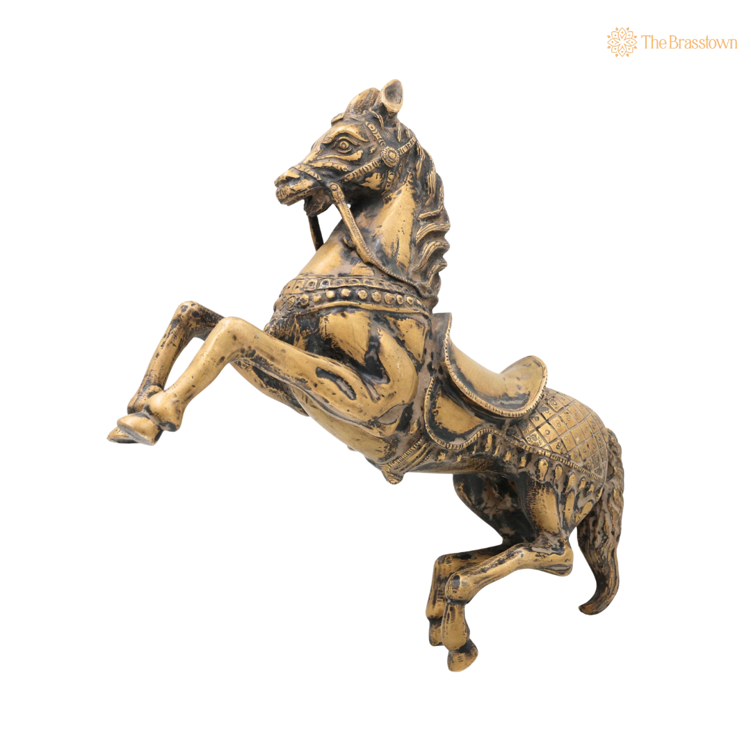 Premium Brass Ghoda Idol 9 Inch closeup β intricate craftsmanship